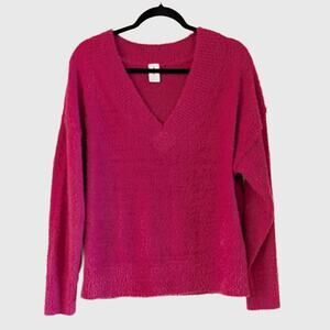 Abound Beet Fuzzy V Neck Sweater S Color Run Sample Cozy Holiday